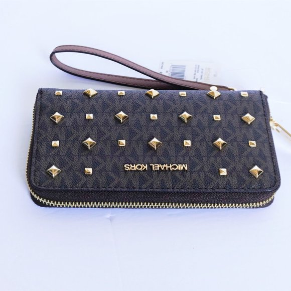 Michael Kors JST Phone Case Wristlet MK Brown Stud - Picture 7 of 10